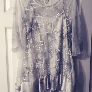 Beautiful satin and chiffon gray and white blouse